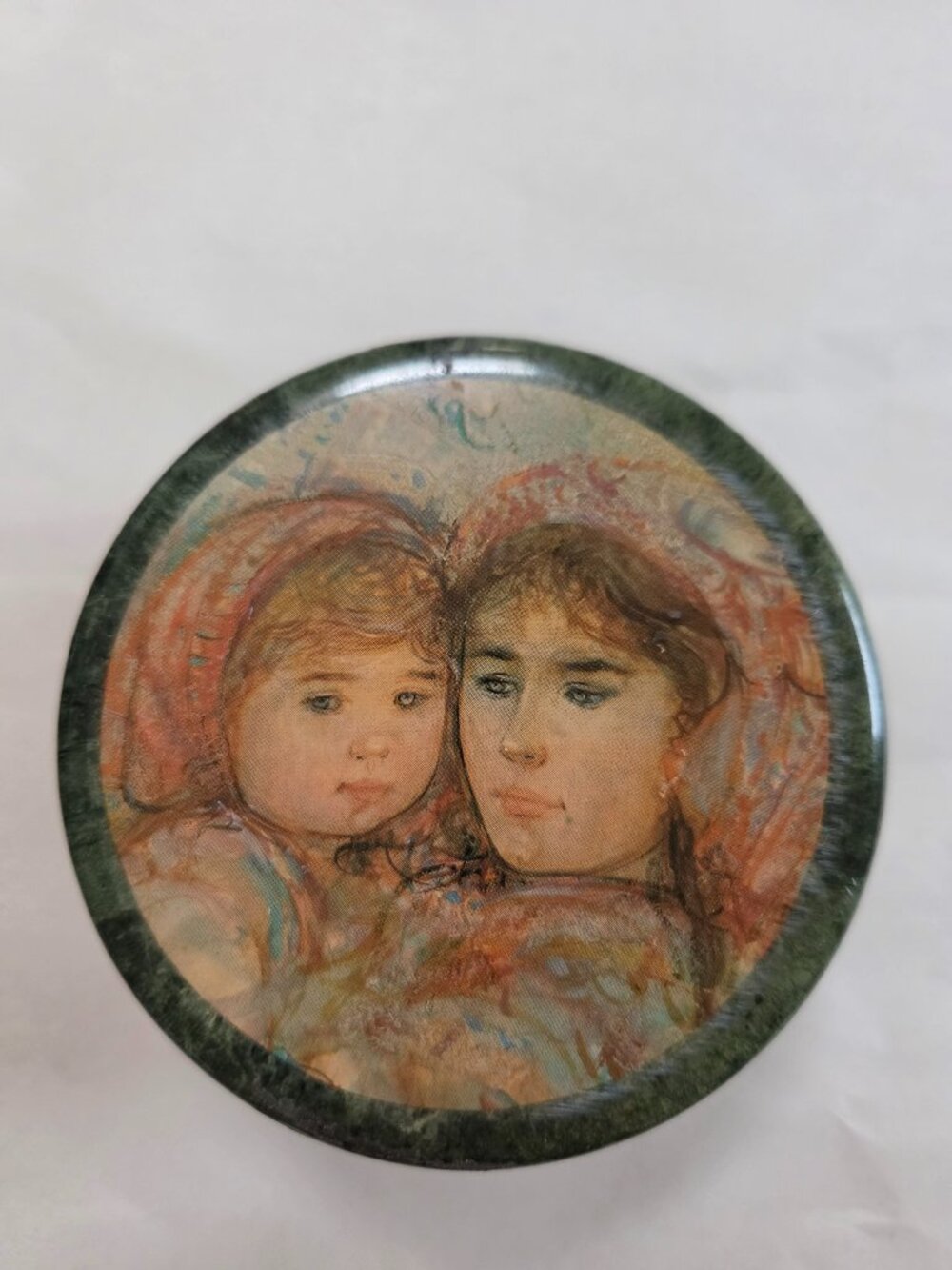vintage marble keepsake box with mother and child portrait